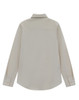 A light beige long-sleeve cotton blend shirt with a collar and buttoned cuffs, featuring a logo.