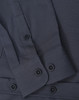 A dark grey ladies' long-sleeve shirt featuring buttoned cuffs and a smooth fabric texture. It has a logo present.