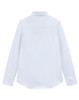 A white ladies' long-sleeve shirt made from a cotton blend, featuring a button-down collar and back yoke.
