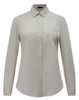 A ladies' long-sleeve shirt in a light beige cotton blend with a button-down front and a chest pocket.