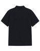 A navy blue men's classic cotton/poly pique short sleeve polo shirt featuring a collar and a logo.