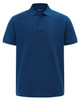 A men's short-sleeve polo in a deep navy blue, featuring a classic collar and a logo on the chest.