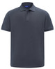 A men's short-sleeve polo in dark grey, made from cotton/poly pique fabric, featuring a branded logo.