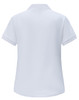 A white ladies ultrafine cotton pique polo shirt with short sleeves and a collar. Features a branding logo.