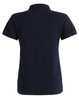 A navy ladies' ultrafine cotton pique polo featuring a collar and short sleeves, with a logo on the back.