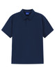 A navy blue men's polo shirt with a collar and short sleeves, featuring a logo on the chest area.