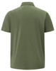 A green men's polo shirt featuring a collar and short sleeves, with a logo on the back.