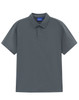 A men's short-sleeve polo in dark grey, featuring a collar and a logo on the chest.