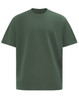 An oversized unisex tee in a deep green colour, featuring a simple, minimalist design with a logo.