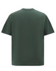 A dark green unisex oversized cotton tee with a simple, plain design and short sleeves. It features a logo on the front.