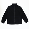 A black fleece jacket with a full zip and high collar, featuring two side pockets and a logo.