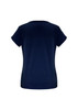 A navy short sleeve women's top with a classic round neckline and a fitted silhouette, featuring a logo.