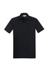 A black men's polo shirt with short sleeves and a collar, featuring a logo on the chest.