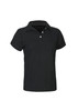 A women's short sleeve polo shirt in a solid dark green colour, featuring a collar and a branded logo.
