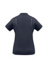 A dark grey women's short sleeve polo shirt featuring a logo, designed for casual wear.