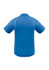 A men's short sleeve polo shirt in blue, featuring a simple design and branded logo on the back.