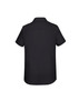 A black women's Charlie short sleeve button-up shirt featuring a simple back design and a collar.