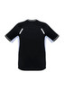 A black short sleeve tee for kids with light blue accents and reflective details. Features a logo on the back.