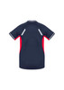 A short sleeve tee in navy with red accents and a branding logo on the back.