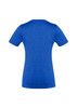 A blue women's short sleeve tee featuring a fitted design and a logo on the back.