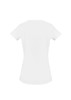 A white women's T-shirt with a fitted design and short sleeves, featuring a small logo on the back.