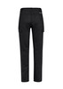 Black work pants featuring a cargo style with multiple pockets and an elastic waistband. Includes branding on the back.
