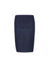 A dark navy maternity skirt with a stretchy waistband and a fitted silhouette. It features a smooth, unembellished design.