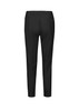 A pair of black women's slim leg pants with a mid-waist design, featuring a back pocket.