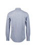 A tailored long sleeve shirt in blue and white checks, featuring a button-up design and a branded label.