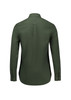 A women's long sleeve button-up shirt in a dark green hue with a back yoke detail and buttoned cuffs.