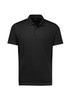 A black short sleeve polo shirt with a collar and a logo. Suitable for casual or active wear.