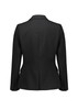 A black mid-length women's blazer with a single button and long sleeves, featuring a tailored fit and no visible branding.