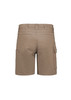 A pair of women's cargo shorts in khaki, featuring multiple pockets and a fitted design. The shorts have a logo.