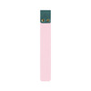 A customised PU bookmark in pink and green, featuring a button closure at the top.