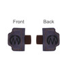 A magnetic bookmark in purple with a brown clip, displaying a logo on both the front and back.