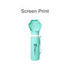 A drink bottle in light teal with a collapsible flower-shaped bowl, featuring a logo on the side.