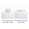 A drink bottle with a white design, featuring a pull-up outlet for opening and a press-down seal for leak-proof use.