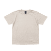 A short-sleeve tee in a light beige colour, featuring a label and a simple, unembellished design.