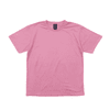 A pink t-shirt featuring a logo on the label, showcasing a simple and classic design.