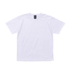 A plain white short-sleeve T-shirt with a logo on the label.
