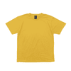A yellow surf tee with a crew neck and short sleeves, featuring a logo on the label.