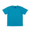 A turquoise essential tee with a round neck and short sleeves. Features a brand logo on the inside label.