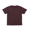A maroon short-sleeved tee with a crew neck, featuring a logo on the inside label.