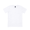 A white t-shirt featuring short sleeves and a simple crew neck, with a small brand logo on the tag.