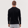 A black long sleeve tee displayed from the back, featuring a smooth fabric and athletic fit.