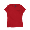 A red women's surf/essential tee with a round neckline and short sleeves, featuring a logo.