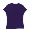 A purple women's t-shirt with short sleeves and a fitted style. It features a logo on the inside label.