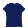 A navy blue women's T-shirt featuring a fitted style and short sleeves, with a logo on the label.