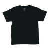 A black t-shirt featuring a simple design and a label on the neckline. It has short sleeves and a classic fit.