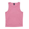 A pink singlet featuring a neckline and a label at the top. The fabric appears smooth and lightweight.